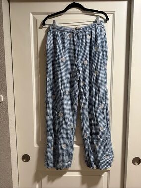 Abercrombie & Fitch Blue Gingham Jogger Pants with White Cloud Accents
